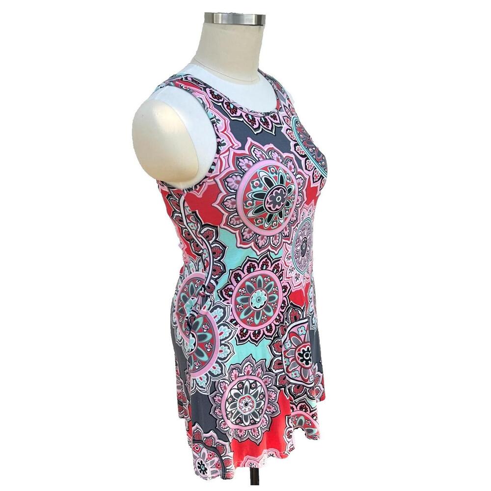 Bishuige - Women's L Dress Sleeveless 60's Mandala Retro Print Spandex Shift - Picture 3 of 8